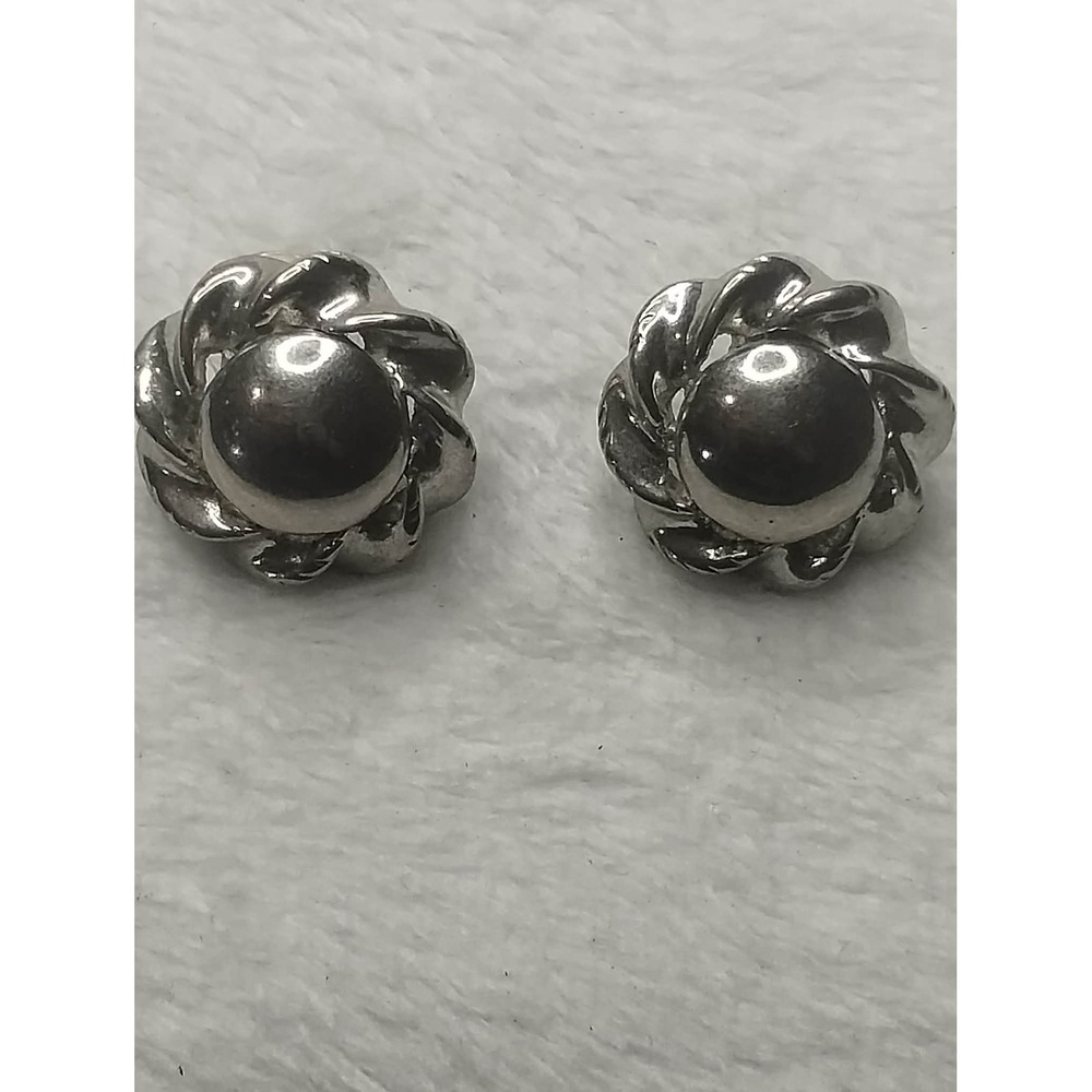 Vintage Silver Tone Swirl Flower Stud Earrings Textured Polished Round Post‎